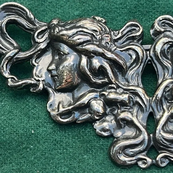 Vintage Art Nouveau Double Divas Style Pin Brooch - Picture 4 of 9